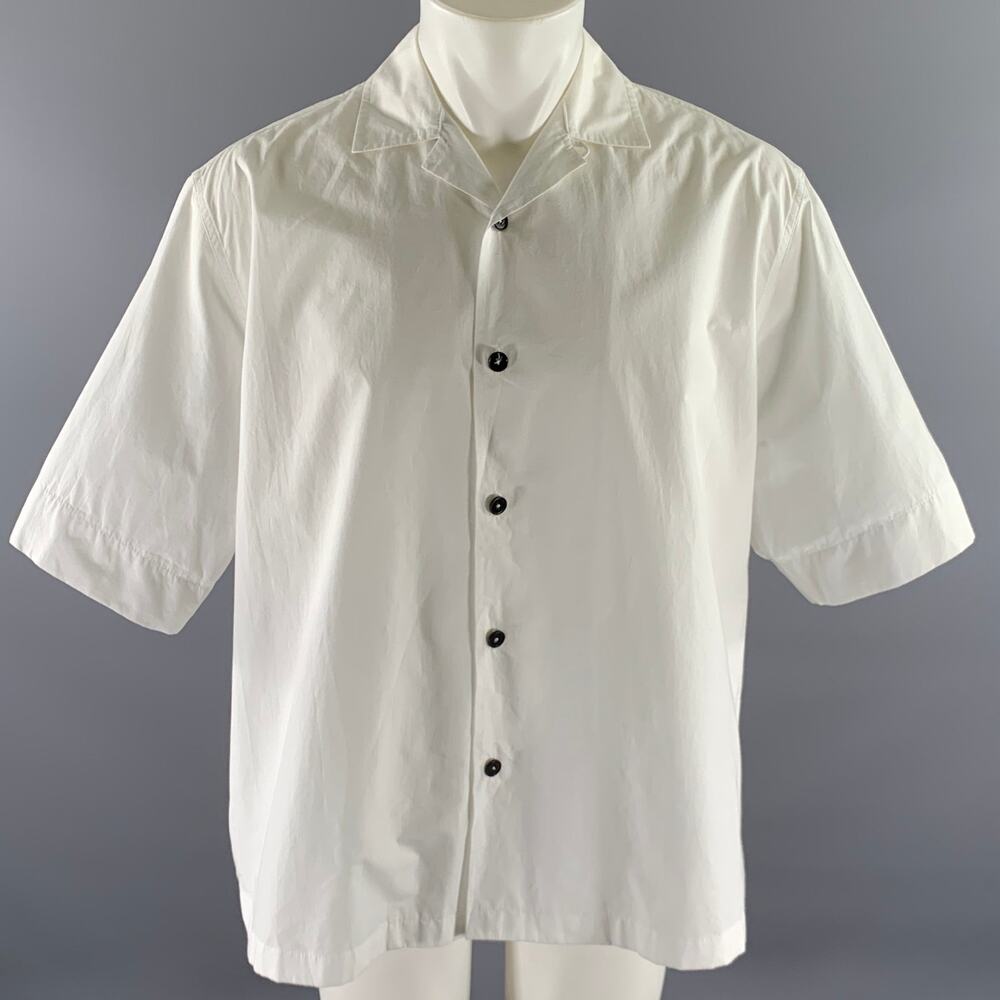 JIL SANDER Size S White Cotton Camp Short Sleeve Shirt